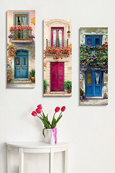 Evimemoda Çiçekli Pencere 3 Parçalı Mdf Tablo