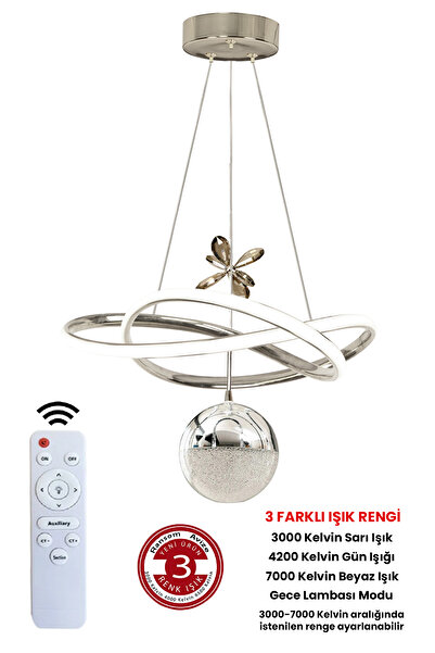 RANSOM 3 Renk Toplu Kumandalı Krom Gümüş Dimmerli Led Avize Büyük Yıldız Ledli Avize