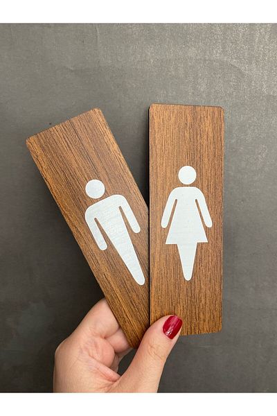 Yönline Walnut Mdf Series Wc Women's & Men's Set Direction Board