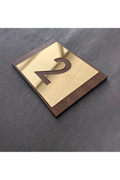 Yönline Lux Gold Mirrored Walnut Mdf Series Indoor Apartment Apartment Door Number