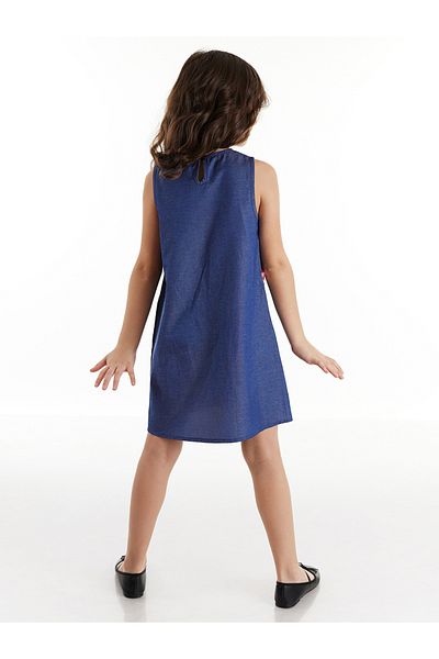 Denokids Marineblaues gewebtes Sommerkleid für Mädchen - Katzenliebe-Muster