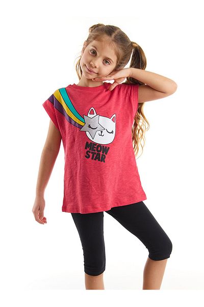 MSHB&G Girl's Black Star Cat T-Shirt and Tights Set