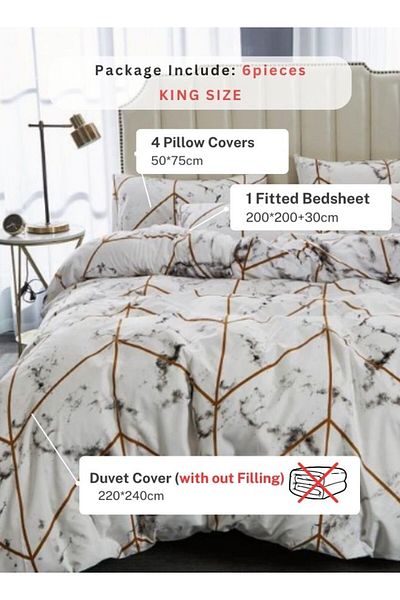 LUNA HOME King Size Bedding Set Of 6 Pieces, Marble Design 220x240cm.