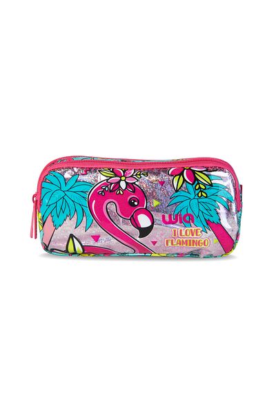 Wia Turquoise Palm Flamingo 2 Compartment Pen Holder