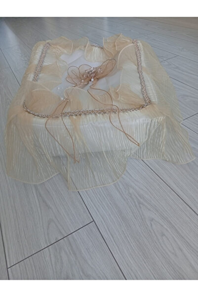 Butik BOHÇA ÇEYİZLİK SATEN SÜNGERLİ ORTASI GÜL MOTİF KENAR GENİŞ TÜL PRENSES FERMUARLI BOHÇA HURCU 40x20