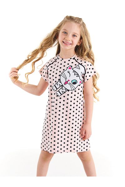 Denokids Καλοκαιρινό φόρεμα ροζ πουά Λευκή Γάτα - Κορίτσι