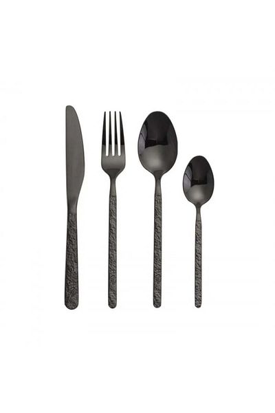 INNOVIO Set tacamuri premium INNOVIO, Inox 18/10 304, 24 piese, Maner elegant textura piatra, Negru