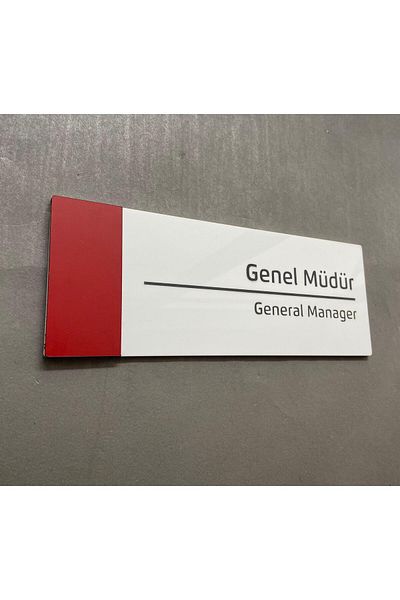 Yönline General Manager Orientation Board Self-Adhesive Door Nameplates 24X9 cm Pearl Red Series
