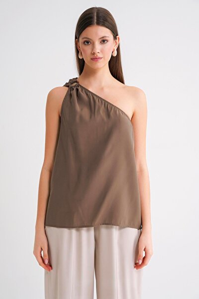 Mixray 4665 Women's Single Shoulder Strap Blouse Moka