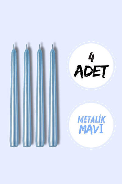 Candlestick Candle, Christmas, Henna, Birthday, Bachelorette, Candle Painting - Light Blue Metallic, 4 Pieces