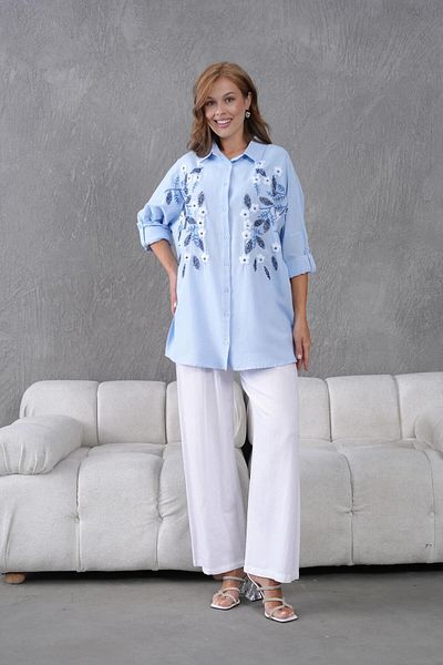 BURRASCA Oversize Linen Set with Embroidered Stones