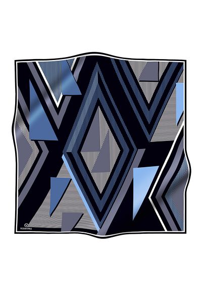 Vissona Μαύρο Indigo Geometric Pattern Twill Silk - 90x90 Φουλάρι Σχήμα Ραπτικής: Ράψιμο στο χέρι