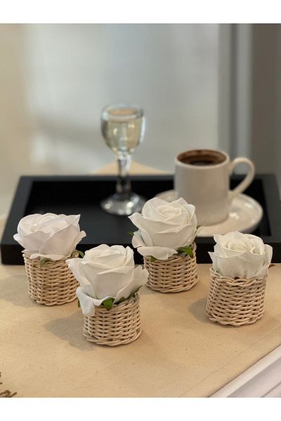 Maison Avf Set of 4 Rattan Coffee Side Rose Presentation