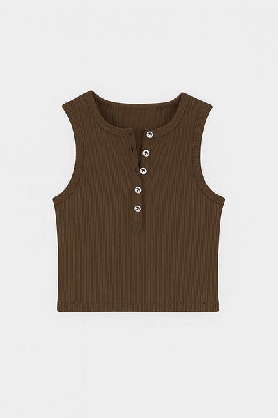ablukaonline Women's Button Detailed Rib Fabric Crop Tank Top Brown