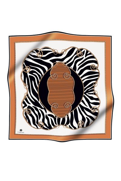 Vissona 100% Twill Silk Chain and Zebra Pattern Copper - Μαύρο Χρώμα 90x90 Σχήμα Ραπτικής Κασκόλ: Ράψιμο στο χέρι