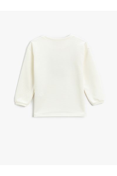 Koton Ribbed Sweatshirt Shiny Heart Printed Crew Neck