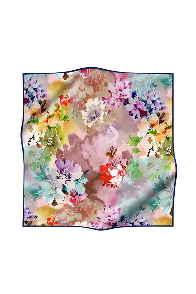Vissona 100% Twill Silk Floral Pattern Navy Blue Χρώμα 90x90 Φουλάρι Σχήμα Ραπτικής: Ράψιμο στο χέρι