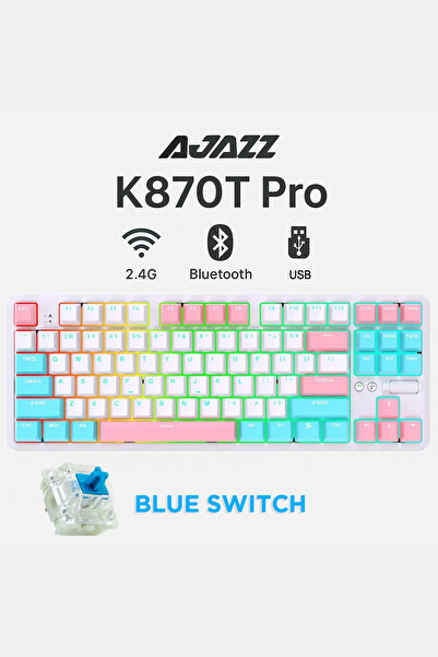 Ajazz K870T Pro 3 Modlu Hot-Swap RGB, Mekanik Klavye - Beyaz