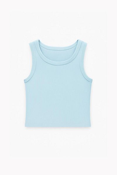 ablukaonline Women's Basic Rib Fabric Crop Tank Top Light Blue