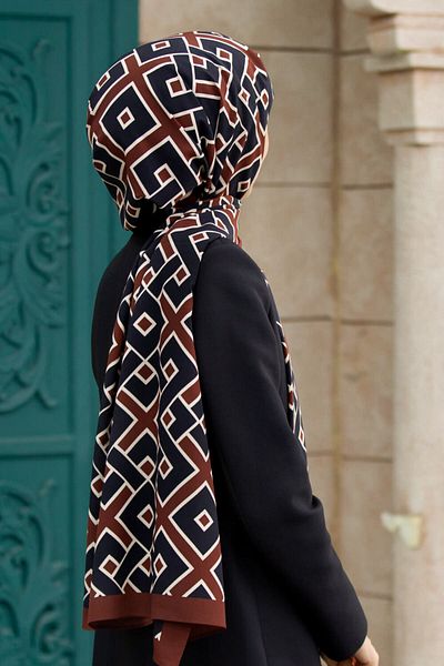 Vissona Luxury Medina Silk - Γεωμετρικό σχέδιο, Βουργουνδία Χρώμα, 75x195 Ανθεκτικό σε ρυτίδες Σάλι Moss Crepe Τύπος ραφής Italian DI