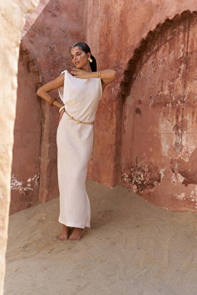 BOHEMAİ Barabla ujjatlan hosszú fehér vászonruha