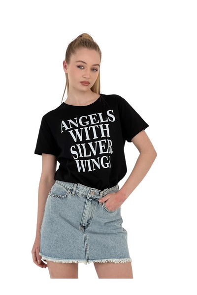 Miss Poem Γυναικείο κοντομάνικο καλοκαιρινό μπλουζάκι Angel με τύπωμα
