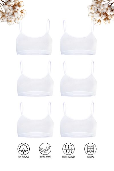 ÖZKAN underwear Özkan 42324 - Pachet de 6 sutien de antrenament pentru fete, din bumbac, elastic și confortabil, cu bretele subțiri