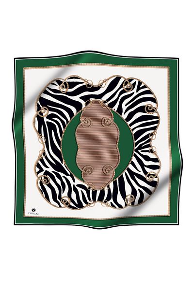 Vissona 100% Twill Silk Chain and Zebra Pattern Emerald Green - Mink Color 90x90 Φουλάρι Σχήμα Ραπτικής: Χέρι