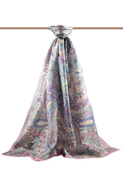 Vissona 100% Silk Etro Pattern Powder - Μπεζ χρώμα 92x210 σάλι
