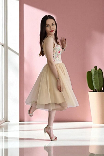 FİYPER Çiçek Desenli Mini Abiye Ve Gece Elbisesi