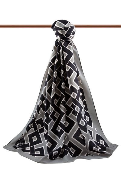 Vissona Luxury Medina Silk - Γεωμετρικό σχέδιο, Γκρι Χρώμα, 75x195 Ανθεκτικό στο τσαλάκι Σάλι Moss Crepe Τύπος ραφής Ιταλική βελονιά