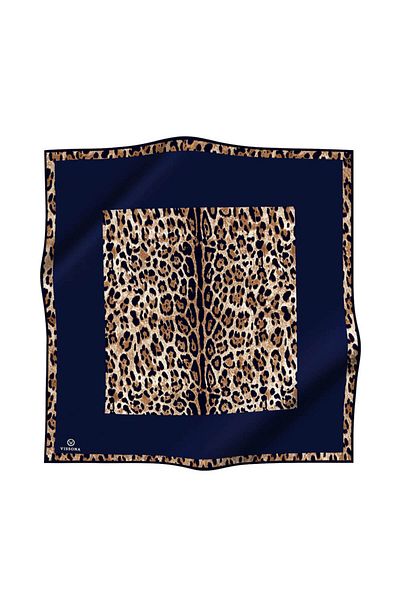 Vissona 100% Twill Silk Leopard Pattern Navy Blue Χρώμα 90x90 Φουλάρι Σχήμα ραπτικής: Ράψιμο στο χέρι