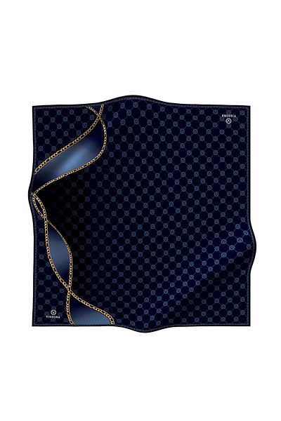 Vissona 100% Twill Silk, Μοτίβο μονόγραμμα Navy-Indigo 90x90 Φουλάρι Φύτευση, Μοντέλο Χειρός