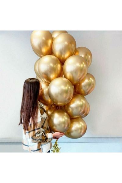 Deniz Party Store Chrome Balloon 12" Inch Gold Color 5 Pieces