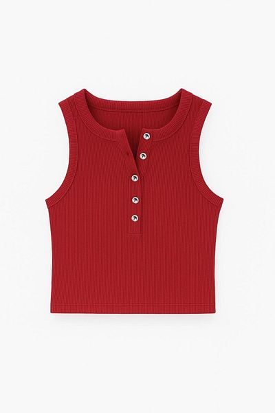 ablukaonline Women's Button Detailed Rib Fabric Crop Tank Top Red