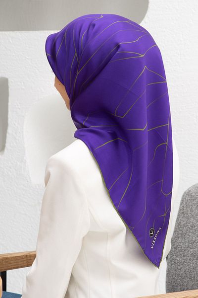 Vissona 100% Twill Silk Line Pattern Purple - Χακί Χρώμα 90x90 Σχήμα Ραπτικής Κασκόλ: Ράψιμο στο χέρι