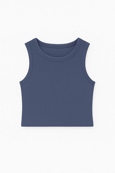 ablukaonline Women's Basic Rib Fabric Crop Tank Top Navy Blue