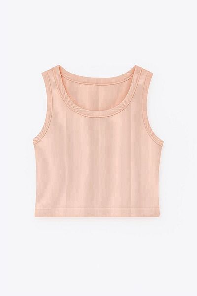ablukaonline Women's Basic Rib Fabric Crop Tank Top Powder