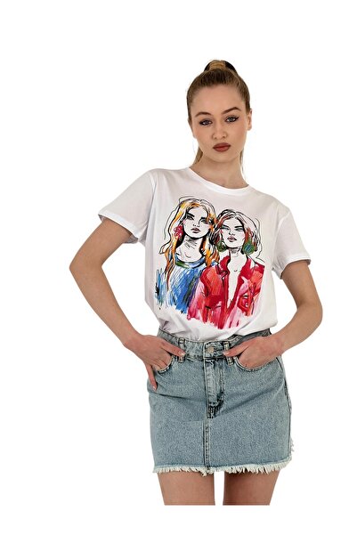 Miss Poem Γυναικείο κοντομάνικο καλοκαιρινό φαρδύ λευκό μπλουζάκι με τύπωμα