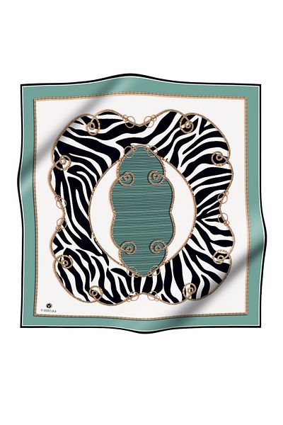 Vissona Water Green Zebra Pattern - Κρεμ χρώμα 100% Twill Silk Φουλάρι Σχήμα ραψίματος: Ράψιμο στο χέρι