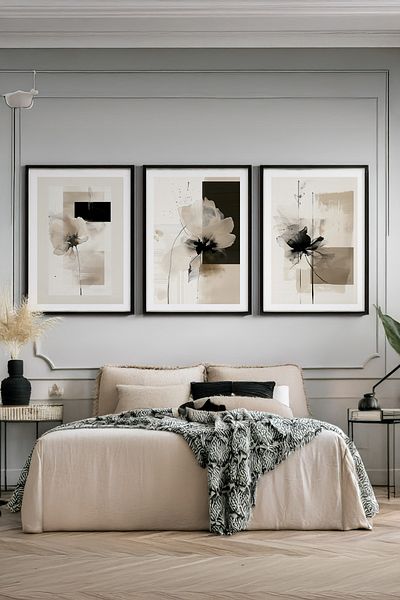 Ryta Set de 3 picturi minimaliste cu rame din lemn natural