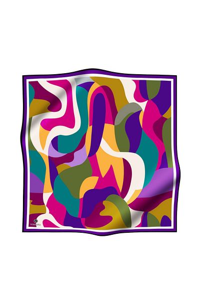 Vissona 100% Twill Silk Geometric Pattern Purple - Petrol Green Χρώμα 90x90 Σχήμα ραψίματος κασκόλ: Ράψιμο στο χέρι