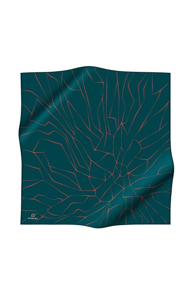 Vissona 100% twill de mătase cu dungi verde petrol - culoare portocalie 90x90 eșarfă Forma de cusut: cusut manual