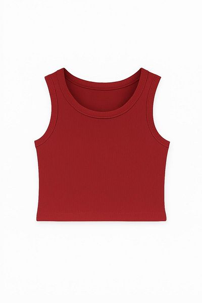 ablukaonline Women's Basic Rib Fabric Crop Tank Top Red
