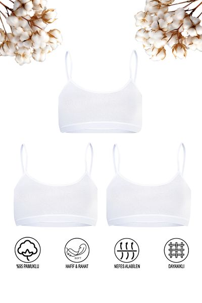 ÖZKAN underwear Özkan 42324 - Sutien de antrenament din jerseu unic din bumbac elastic și confortabil pentru fete, pachet de 3