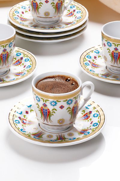 Güral Porselen طقم قهوة لؤلؤي لـ 6 أشخاص - 12 قطعة 4554