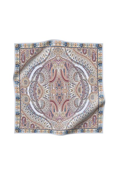 Vissona Γκρι μεταξωτό μαντήλι με σχέδιο Etro Twill - Χρώμα Salmon, 90x90, Ράψιμο στο χέρι