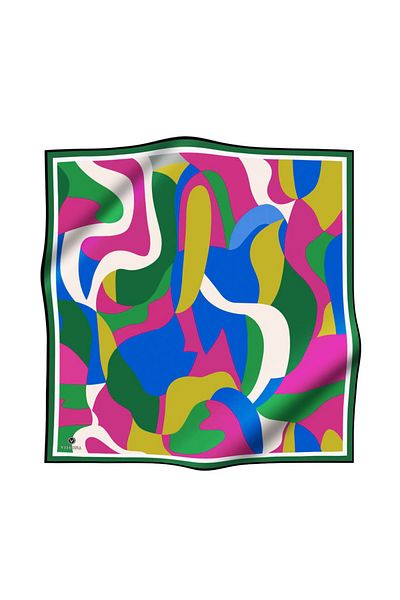 Vissona 100% Twill Silk Geometric Pattern Φούξια - Σμαραγδένιο Πράσινο Χρώμα 90x90 Σχήμα Ραπτικής Κασκόλ: Ράψιμο στο χέρι