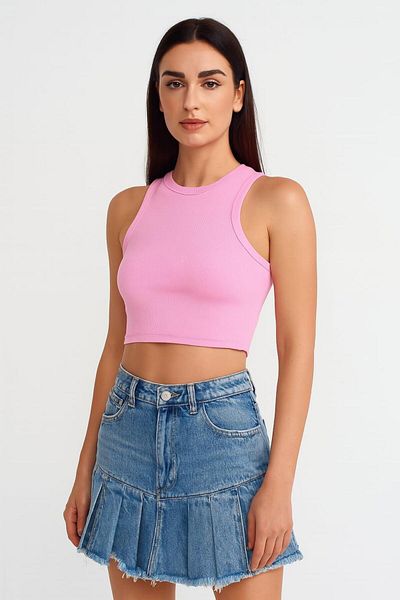 ablukaonline Women's Basic Rib Fabric Crop Tank Top Pink