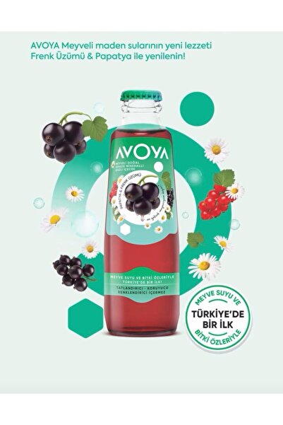 AVOYA Papatya&Frenk Üzümü Aromalı 12'Li Maden Suyu